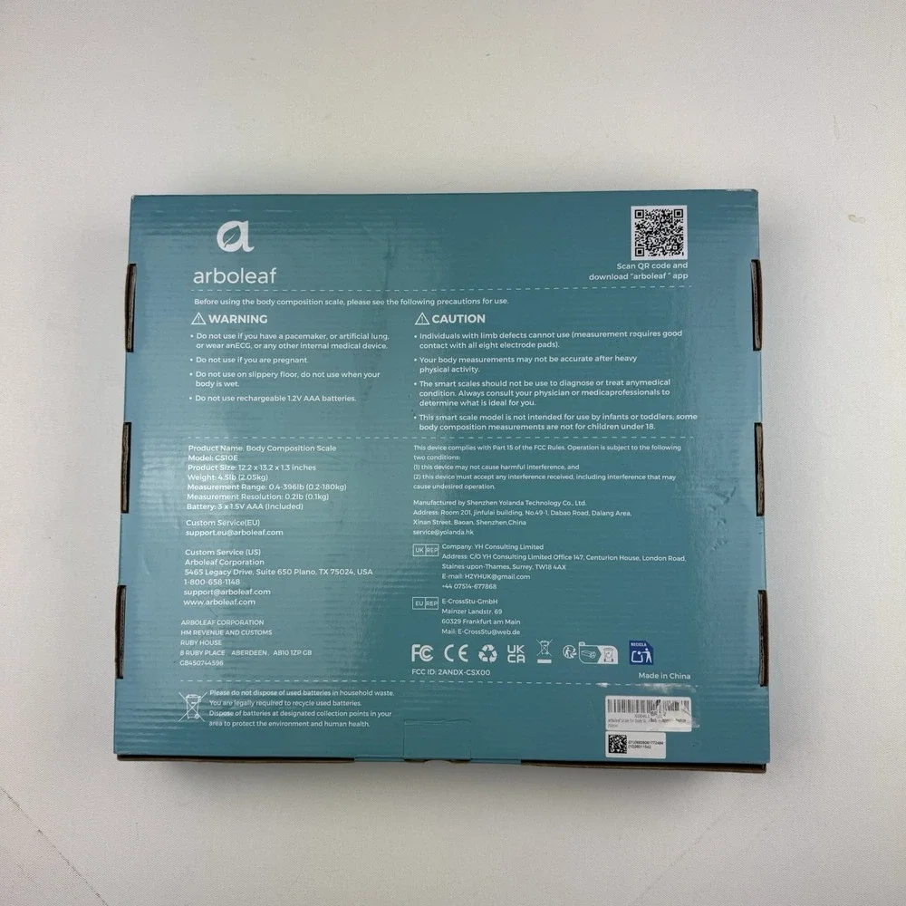 Arboleaf CS10E Eight-electrode Body Composition Smart Scale White New